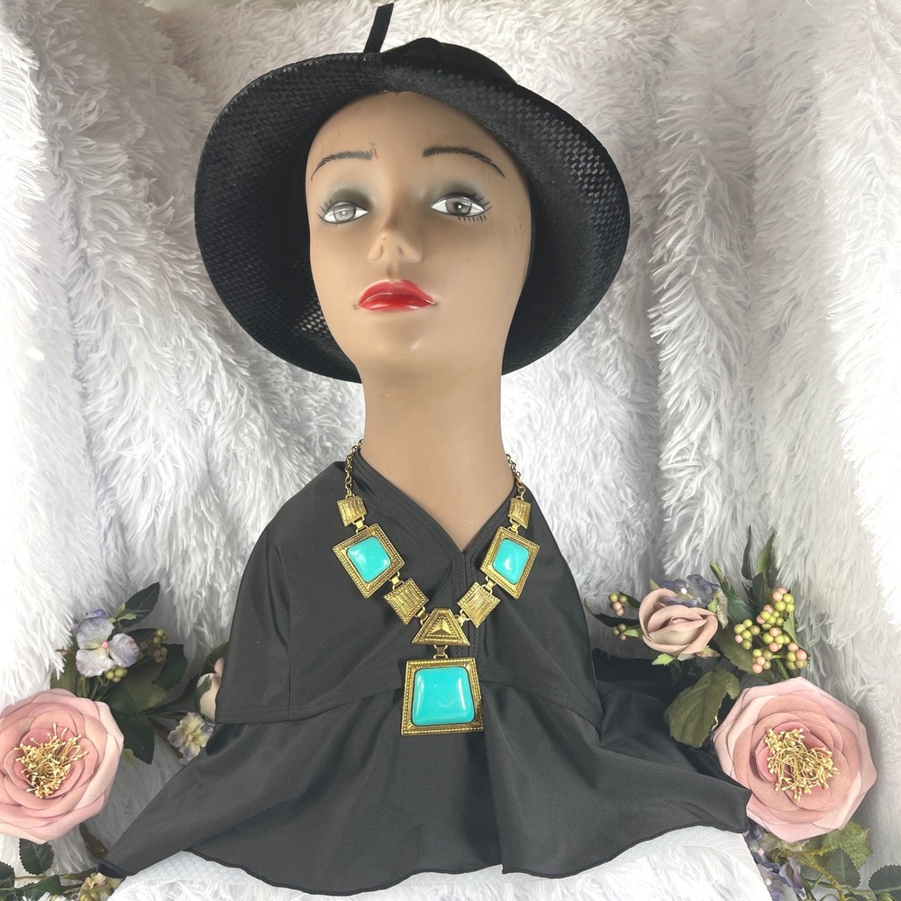 Unbranded Statement Necklace Women OS Turquoise Gold Tone Metal Geometric Chunky